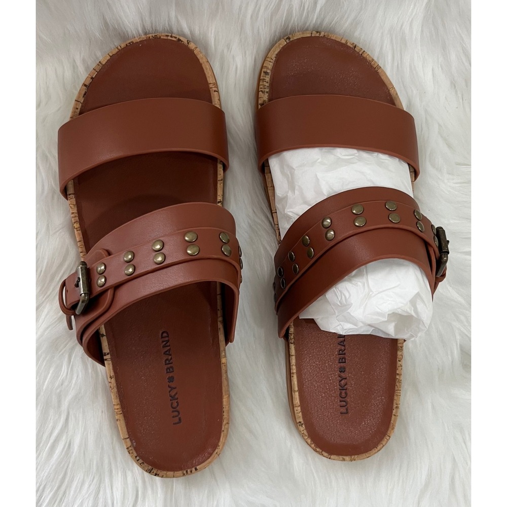 Lucky Brand LK-Dineesa Cognac Studded Slide Sandals Women's Size 8M New in Box